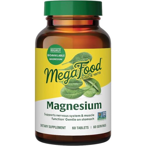 MegaFood Magnesium - Supports heart & nervous system - Magnesium Supplement with fermented Magnesium Glycinate - Vegan, Gluten-Free, Non-GMO and Kosher - Made Without 9 Food Allergens - 60 Tabs