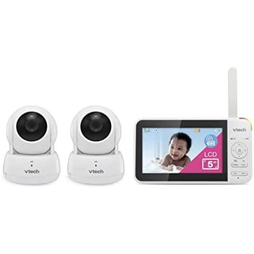 VTech VM924-2 Remote Pan-Tilt-Zoom 2-cam Video Monitor, 5" LCD Screen, Up to 17 Hrs Video Streaming, Night Vision,Up to 1000ft Range,Soothing Sounds,2-Way Talk, Temperature Sensor,Secured Transmission
