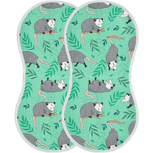 Opossum Possum Green Burp Cloths Baby Boys Girls Absorbent Soft Cotton Burping Cloths Rags 2 Pack