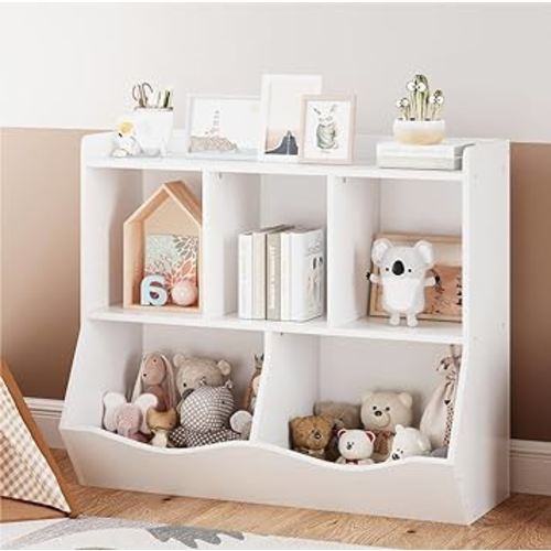 IDEALHOUSE Toy Bookshelf and Bookcase, Multi Shelf with Cubby Organizer Cabinet for Storage Books and Toys, for Bedroom, Playroom, Hallway (White)
