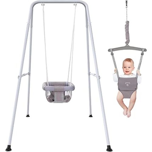 2 in 1 Baby Jumper with Swing, Baby Swing Indoor and Outdoor Use, Baby Jumpers and Bouncers, Toddler Swing with Foldable Stand