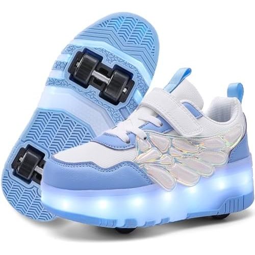 Nsasy Kids Roller Shoes Boy Girl Sneakers with Wheels Become Sport Sneaker with Led for Christmas Birthday Children Show Gift