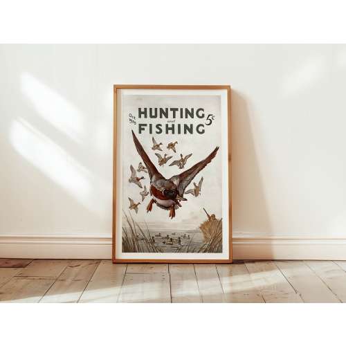 Hunting + Fishing Art Print Vintage Fishing Poster Hunting Gift for Dad Retro Fisherman Wall Art Outdoorsy Wall Decor Geese Artwork