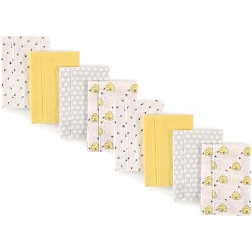 Hudson Baby Cotton Poly Flannel Burp Cloths Multipack, Bee 8-Pack, One Size