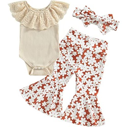 CIYCUIT Baby Girl Clothes 0 3 6 9 12 18 24 Months Newborn Romper Bell Bottoms Outfits