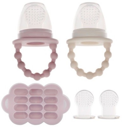 WeeSprout Silicone Baby Food Feeders + Freezer Tray for Batch Prep - Set of 2  + Matte Pink Tray