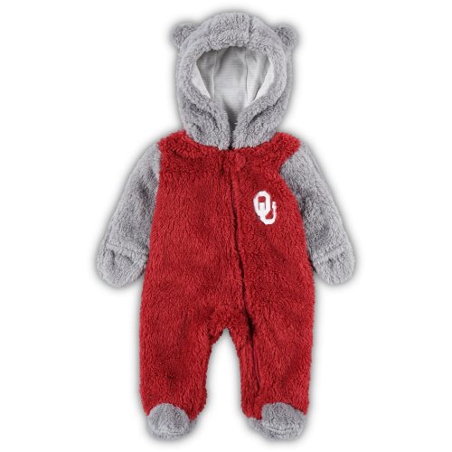 Newborn /Gray Oklahoma Sooners Game Nap Teddy Fleece Bunting Full-Zip Sleeper