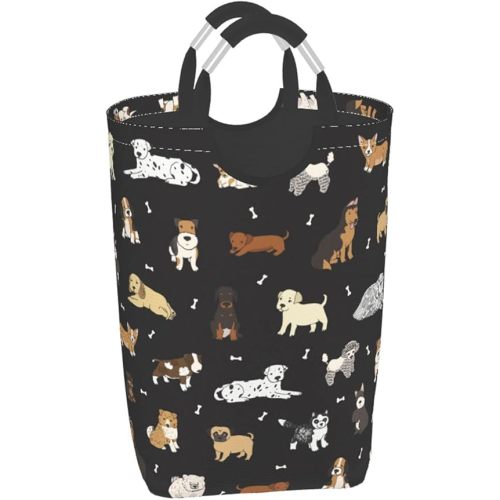 Cute Dogs Laundry Basket with Handles Cartoon Puppy Animals Laundry Hamper Toys Storage Organizer Foldable Bucket Washing Bin Dirty Clothes Bag for Home Bathroom Bedroom Dorm