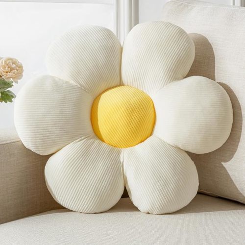 Flower Pillow, Flower Shaped Throw Pillow Cushion Seating six Petal 15.75" White Flower PlushThrow Pillow Floor Pillows Home Decorative Seating Cushions
