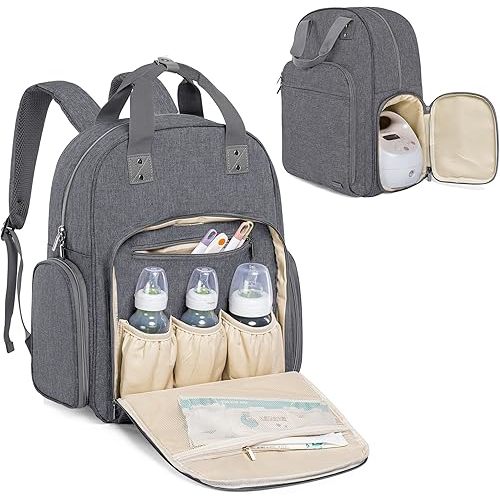 Teamoy Breast Pump Bag, Breast Pump Backpack Compatible with Spectra S1, S2, and Cooler Bag, Pumping Bag with Pockets and 15" Laptop Sleeve for Working Mom, Gray