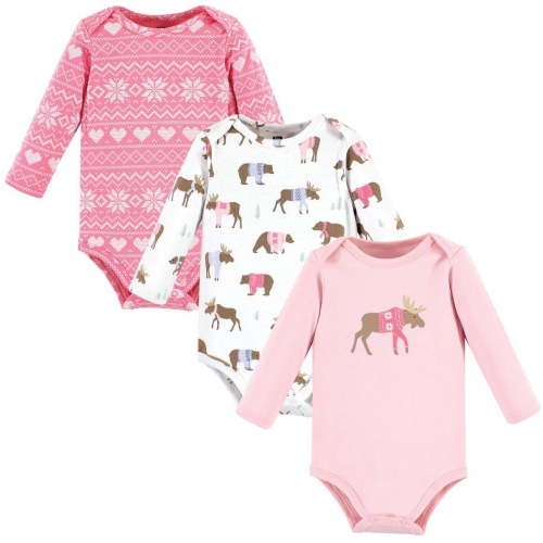 Hudson Baby Cotton Long-Sleeve Bodysuits, 3-Pack, Newborn- 24 Months