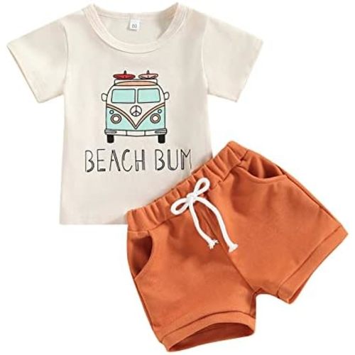 Newborn Baby Boys Clothes Beach Toddler Hawaiian Short Sleeve 12 18 Months T-Shirts Drawstring Summer Short Pants