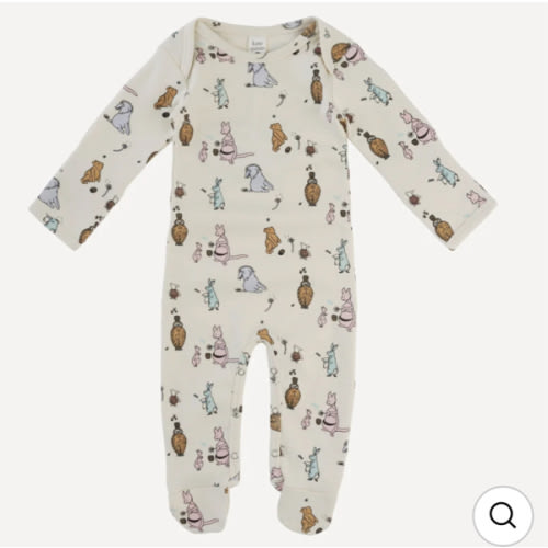 long sleeve lap neck footie | pooh + friends | organic cotton interlock