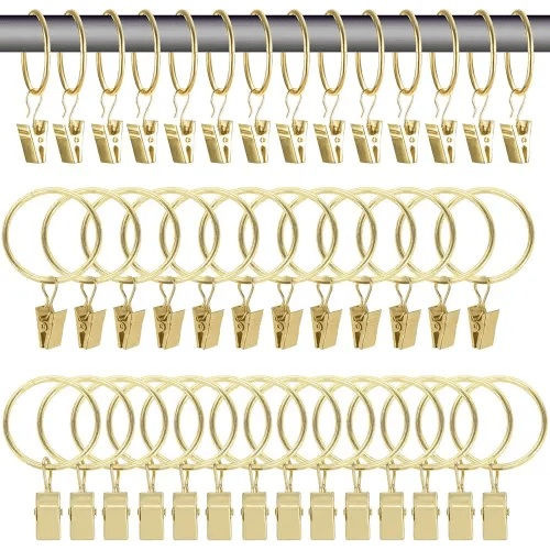 Curtain Rings with Clips - Curtain Clips Drapery Rings with Fasteners 1.26 inch Interior Diameter Rod Metal Fasteners for Decoration Craft Dispaly,Antique Gold