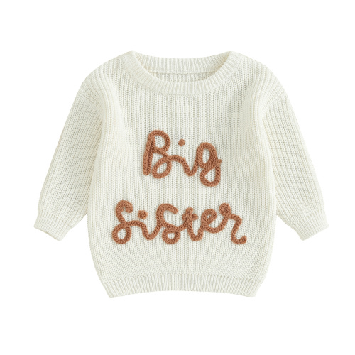 Okbabeha Baby Toddler Girl Boy Knit Sweater Letter Print Sweatshirt Big Sister Little Sister Matching Outfits Fall Winter Clothes