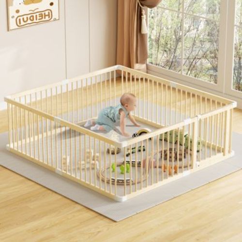 Large Wooden Baby Playpen, Adjustable Gate for Toddler and Babies, Baby Fence Play Yard with Door, Safe Play Area Kids Activity (79.5x71.5x24inches)