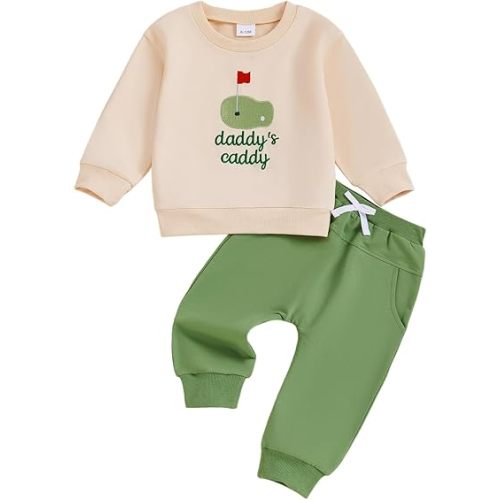 NZNDSHD Baby Boy Girl Fall Clothes Golf Embroidery Long Sleeve Sweatshirt Pants Set Unisex Toddler Winter Outfits 6-24 Months