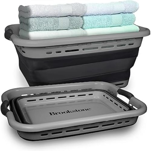 BROOKSTONE, 1 UNIT, 11 GALLONS - [OUR LARGEST BASKET EVER] 24" Collapsible Laundry Basket, Comfort Non-Slip Grip Handles, Minimalist Space Saving Design, Portable Pop-Up Hamper, [BPA FREE]