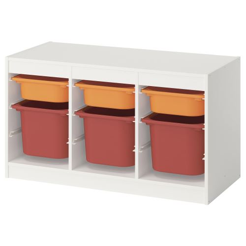 TROFAST Storage combination with boxes - white light orange/red 39x17 3/8x22 "