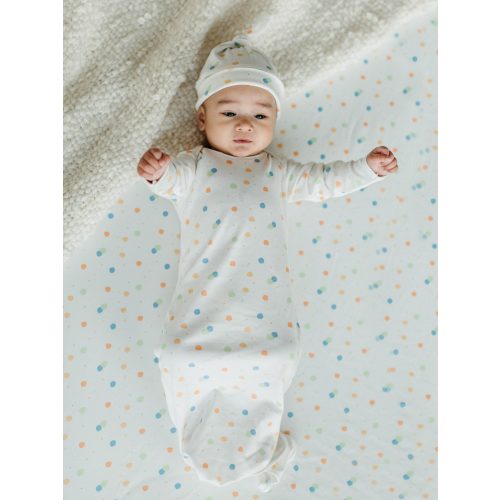 Knotted Gown & Beanie Set - Blue Dots