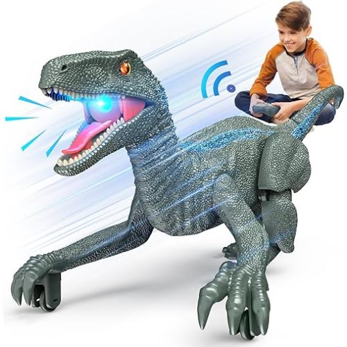 Remote Control Dinosaur, Realistic Dinosaur Toys for Kids 3-5, 2.4GHZ, Walking,Rechargeable, 3D Eyes, 3 Sound Effects, Demo Function, Jurassic Toys for Christmas, Kids 3+
