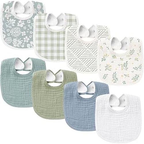 Konssy Muslin Baby Bibs 8 Pack Baby Bandana Drool Bibs Cotton for Unisex Boys Girls, 8 Solid Colors Set for Teething Drooling