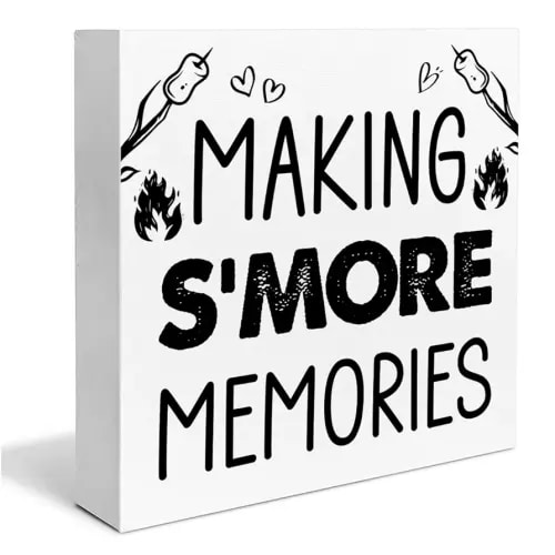 Camping Wooden Box Sign House Decor Country S'mores Station Square Desk Decoration Camp Campfire Wood Block Plaque Box Sign for Shelf Home 5 x 5 Inches