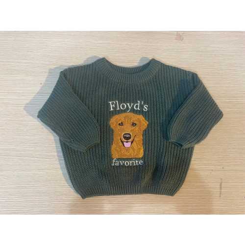 Custom Pet Portrait Embroidered Knit Kids Sweater - Personalized Dog Portrait Jumper