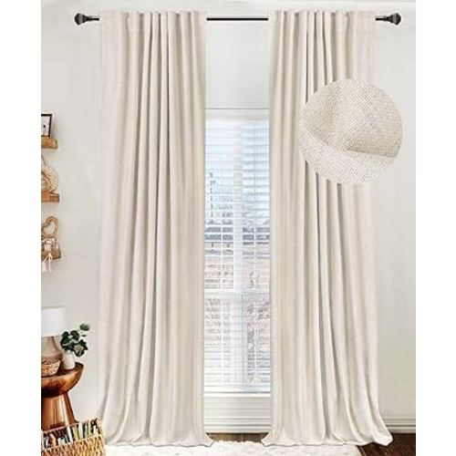 100% Blackout Shield Linen Blackout Curtains for Bedroom 84 Inches Long,Back Tab/Rod Pocket Living Room Drapes,Thermal Insulated Textured Blackout Curtains 2 Panels Set,50" W x 84" L,Birch