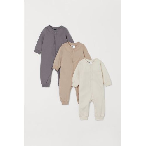 3-pack Cotton Jumpsuits, Beige/dark gray