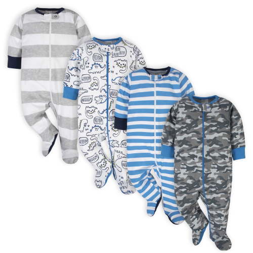 Gerber Baby Boy or Girl's Onesies Brand Zipper Front Sleep 'n Play Sleepers, 4-Pack