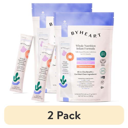 (2 pack) ByHeart Whole Nutrition Anywhere Pack Infant Formula Powder, Made with Organic Whole Milk, 14 Count