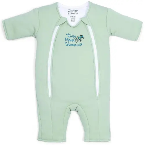 Magic Sleepsuit Baby Merlin's Cotton Baby Swaddle Transition Product - Soft and Cozy Design, Double Zipper for Easy Diaper Changes, Promotes Safe Sleep, 3-6 Months - Sage Green - Small 12-18lbs