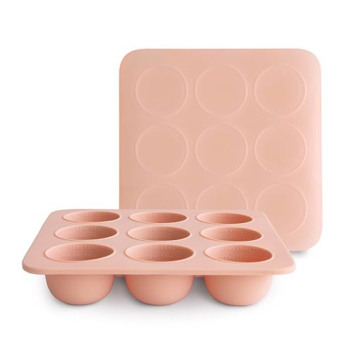 mushie Silicone Baby Food Freezer Tray with Lid | 9 Cups x 1.5oz | BPA Free Storage Container (Blush)