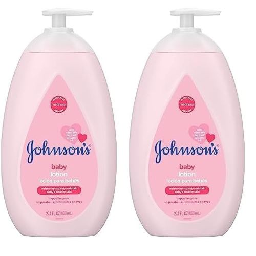 Johnson's Moisturizing Mild Pink Baby Lotion with Coconut Oil for Delicate Baby Skin, Paraben-, Phthalate- & Dye-Free, Hypoallergenic & Dermatologist-Tested, Baby Skin Care, 27.1 Fl. Oz (Pack of 2)