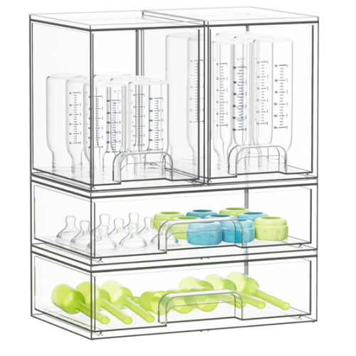 SpaceAid Bottle Storage Organizer Baby - Acrylic Bottles Station Organizer Container, Stackable Clear Drawers for Countertop, Vanity, Bathroom, Cabinet, Pantry Organization, 4 Pack, 2M2L, 14.4" H