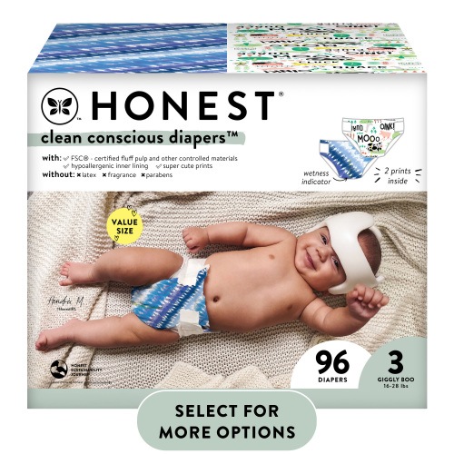 The Honest Company, Clean Conscious Disposable Baby Diapers, Size 3, 96 Count (Select for More Options)