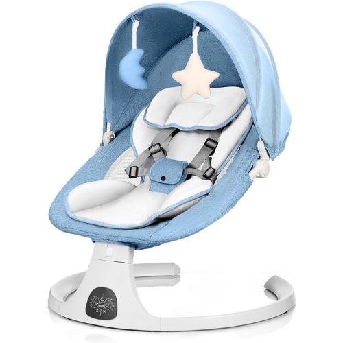 Baby Swing 3 in 1 Multifunctional Infant Rocker, Portable with Remote Control, 5-Point Seat Belt, 5 Auto Rocking, 3 Speed Timer, Electric with Music and Bluetooth (0-12 Months) (Blue)