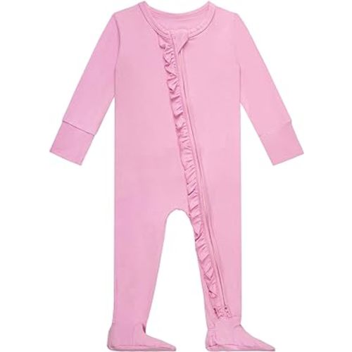 GUISBY Baby Footies Ruffle Pajamas, Soft Long Sleeve with 2 Way Zipper Sleepers