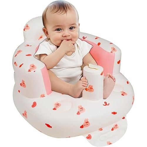 Inflatable Baby Chair with Built in Air Pump, Sit me Up Floor Seat for Baby 3 Months & Up, Blow Up Baby Seats for for Infants for Sitting Up - Bunny