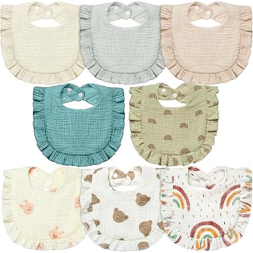 Lictin 8-Pack Muslin Baby Bibs,Bandana Drooling Bibs, Unisex Cotton Baby Bibs, Baby Bibs for Drooling and Teething