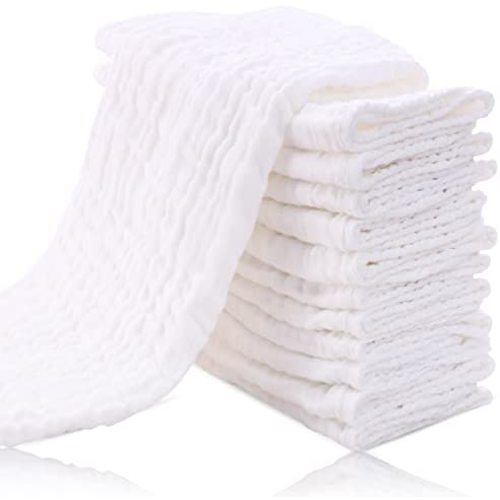 Parker Baby Washcloths - 6 Pack of 100% Cotton Muslin Wash Cloths - Soft,  Absorbent and Natural - White