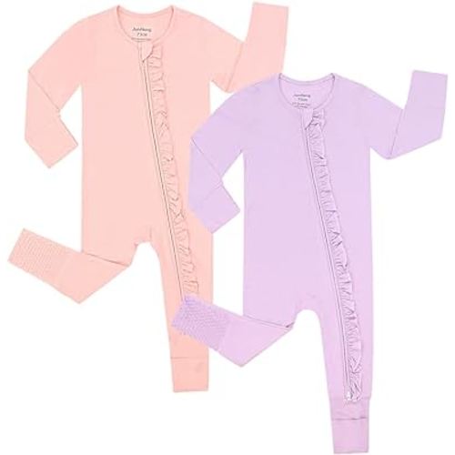 JunNeng Baby Boy Girl 2 Pack Rayon of Bamboo Romper Sleeper Infant Soft Short Sleeve Jumpsuit Zipper Footless One-piece