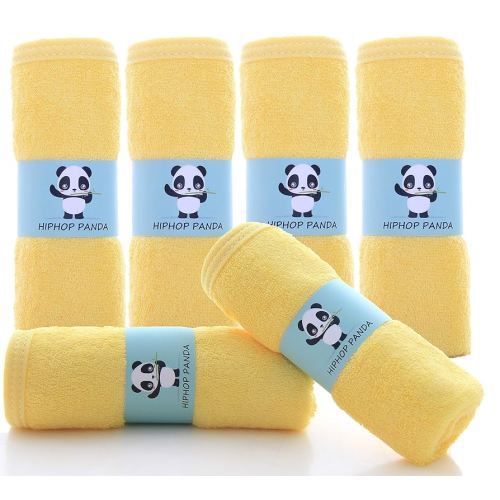HIPHOP PANDA Baby Washcloths, Rayon Made from Bamboo - 2 Layer Ultra Soft Absorbent Newborn Bath Face Towel - Reusable Baby Wipes for Delicate Skin - Yellow, 6 Pack