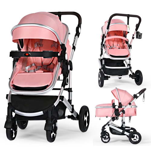 LINLUX High Landscape Baby Stroller, Foldable Infant Carriage for Newborn, 26 Pounds, Pink