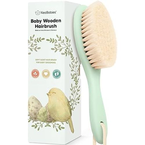 KeaBabies Baby Hair Brush - Soft Goat Bristles, Cradle Cap Brush, Perfect Scalp Grooming Product for Infant, Toddler, Kids, Newborns, Baby Girls, Boys (Sage, Oval)