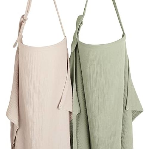 Konssy 2-Pack Muslin Nursing Cover Up for Breastfeeding Moms with Rigid Hoop, 100% Cotton, Lightweight & Breathable Breastfeeding Cover, Adjustable & Comfort
