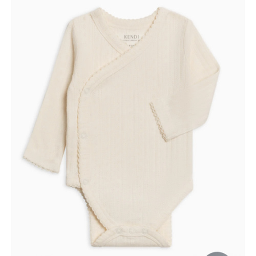 Hilda Brushed Back Pointelle Long Sleeve Kimono Bodysuit