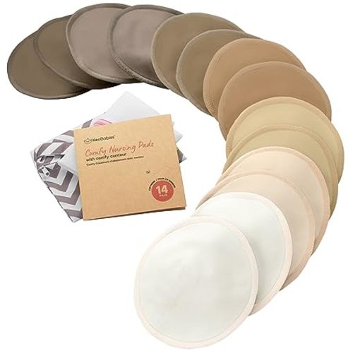 Organic Nursing Pads - 14 Washable Viscose Derived from Bamboo Breastfeeding Pads, Wash Bag, Reusable Breast Pads for Breastfeeding, Nipple Pads for Breastfeeding Essentials(Coffee, L 4.8")