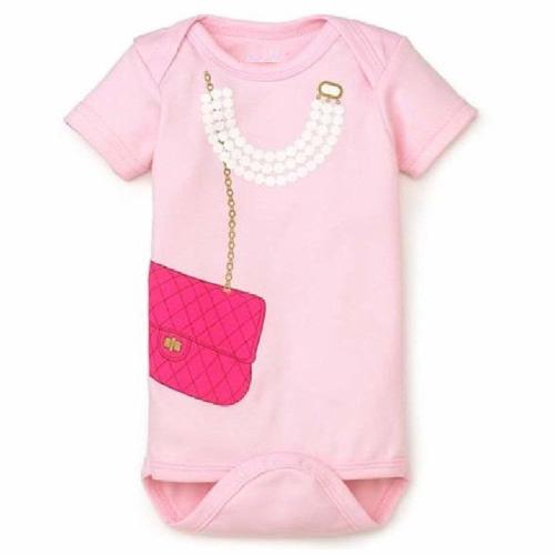 Pink Pearl Necklace Baby Bodysuit Girl Short Romper